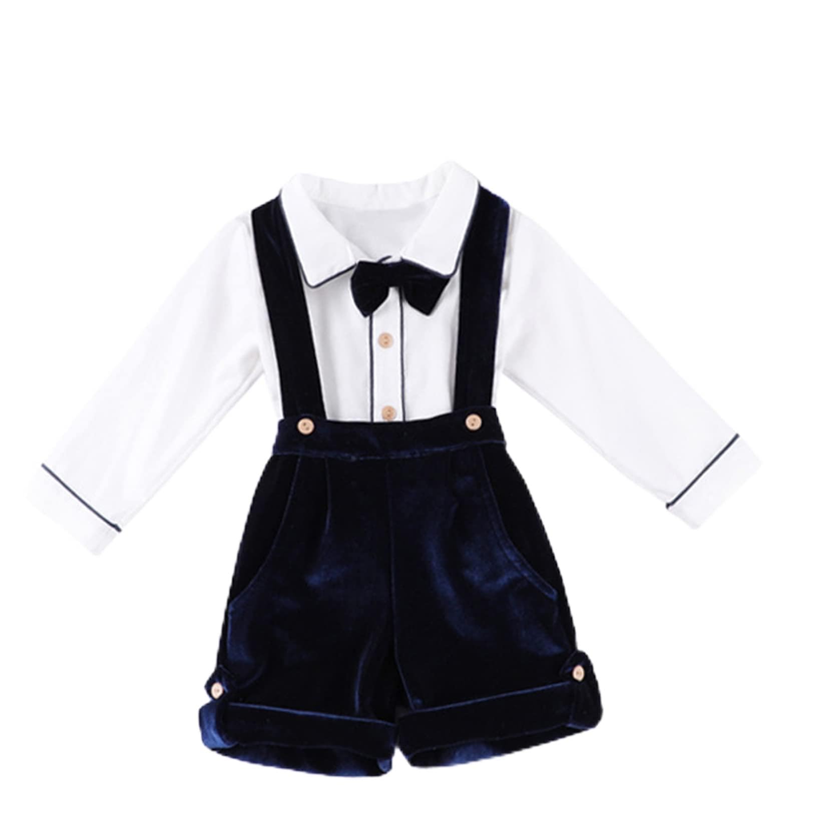 Choomomo Ropa para bebé y niño, manga larga, pajarita + tirantes cortos + gorra con visera, traje de caballero para boda, cumpleaños, fiesta, bautizo