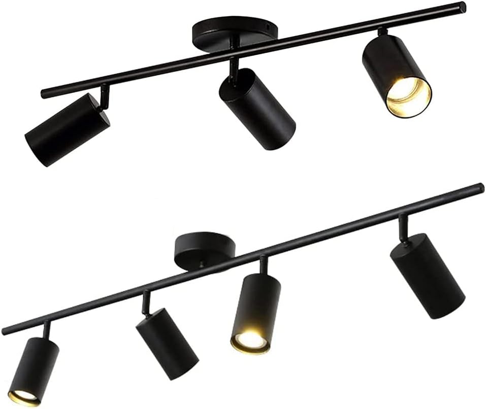KCO Lighting Black 4-Light Track Lighting Kit Modern Adjustable 3-Light Flush Mount Ceiling Light