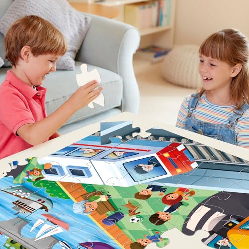 Jumbo Floor Puzzle for Kids,City Transportation Jigsaw Large Puzzles,48 Piece City Life Vehicle Puzzle for Toddler Ages 3-5,Children Learning Preschool Educational Toys,Gift for 4-8 Years Old - Image 5
