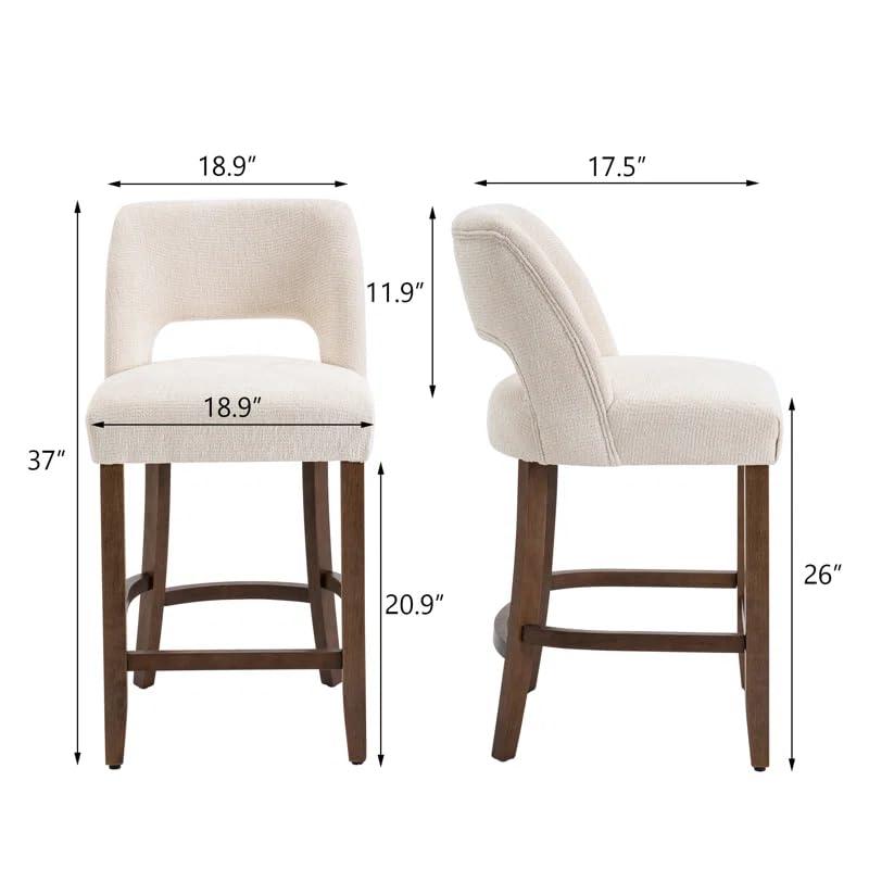 Image of VKNOW Bar Stools Set of 2,Upholstered Counter Height Bar Stools,Modern Counter Stools with Wood Legs for Kitchen Island Dining Room Bar,White