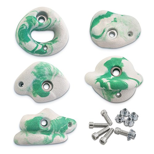 Helium | Rock Climbing Hold Set for Kids and Adults - Set of 5 Hand Holds with Screw On Plywood Hardware Kit