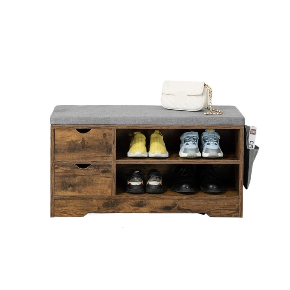 Banc à chaussures marron avec siège d'entrée et étagère de rangement