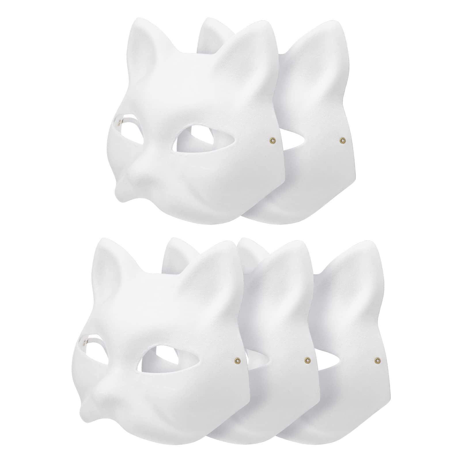 Khazna DIY Unpainted White Paper Mask Fox Cat Face Pulp Blank Hand Painted Mask Personality Design Mask for Dance Party Festival Performance White (5 Pcs)