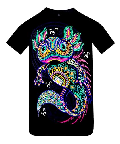Ropa, Tools Genérico Playera Ajolote Azteca Efecto Neon con Luz Negra (MX/US, Alfa, Grande, Regular, Regular, Negro)