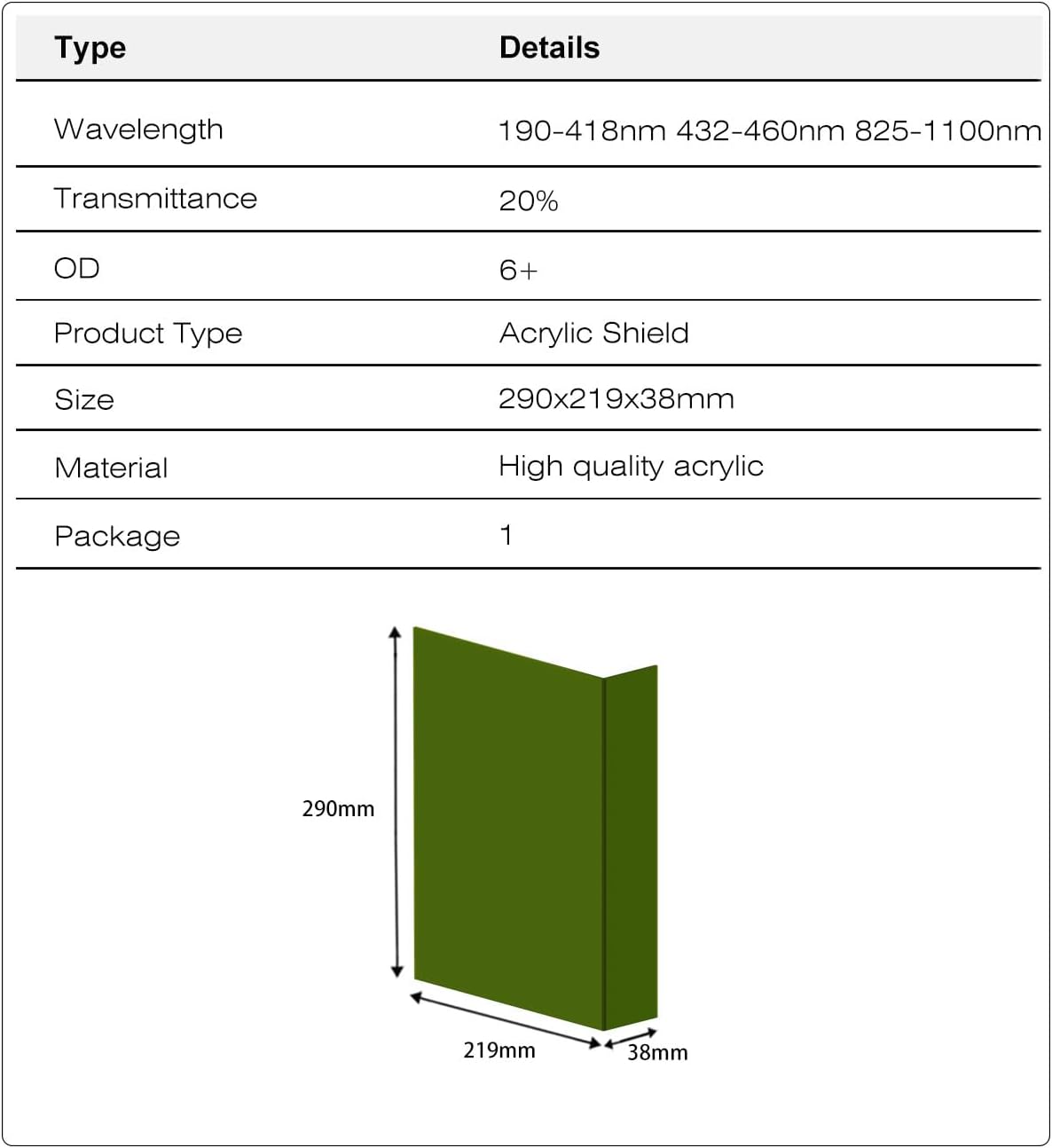 ComMarker 1 Pcs OD6+ Protective Shields,Laser Engraver Accessories L Shape Portable Baffle,3mm Thickness 1064nm Acrylic Eye Protection(290x219x38mm)