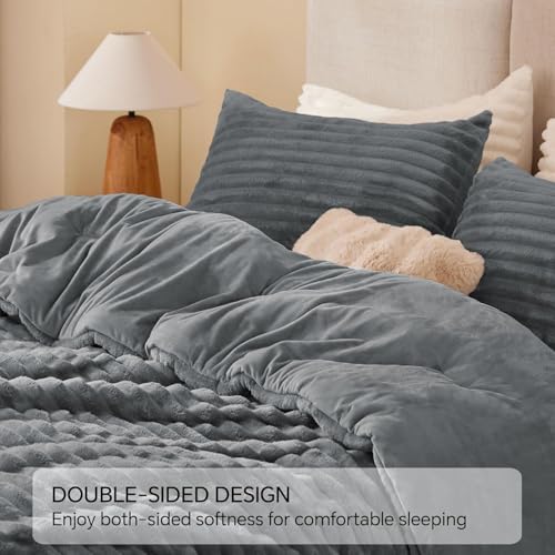 Image of BEDELITE Fleece Oversized Queen Comforter Set -Super Soft & Warm Fluffy Grey Bedding, Luxury Fuzzy Heavy Bed Set for All Season with 2 Pillow Cases