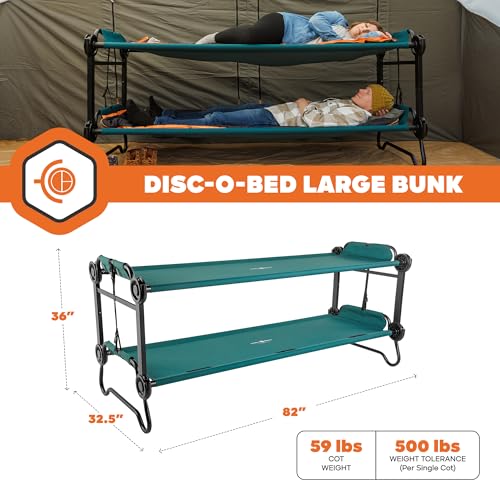 Image of Disc-O-Bed Portable Cam-O-Bunk Bed Large 2 Adult Sleeping Cot for Camping, Green