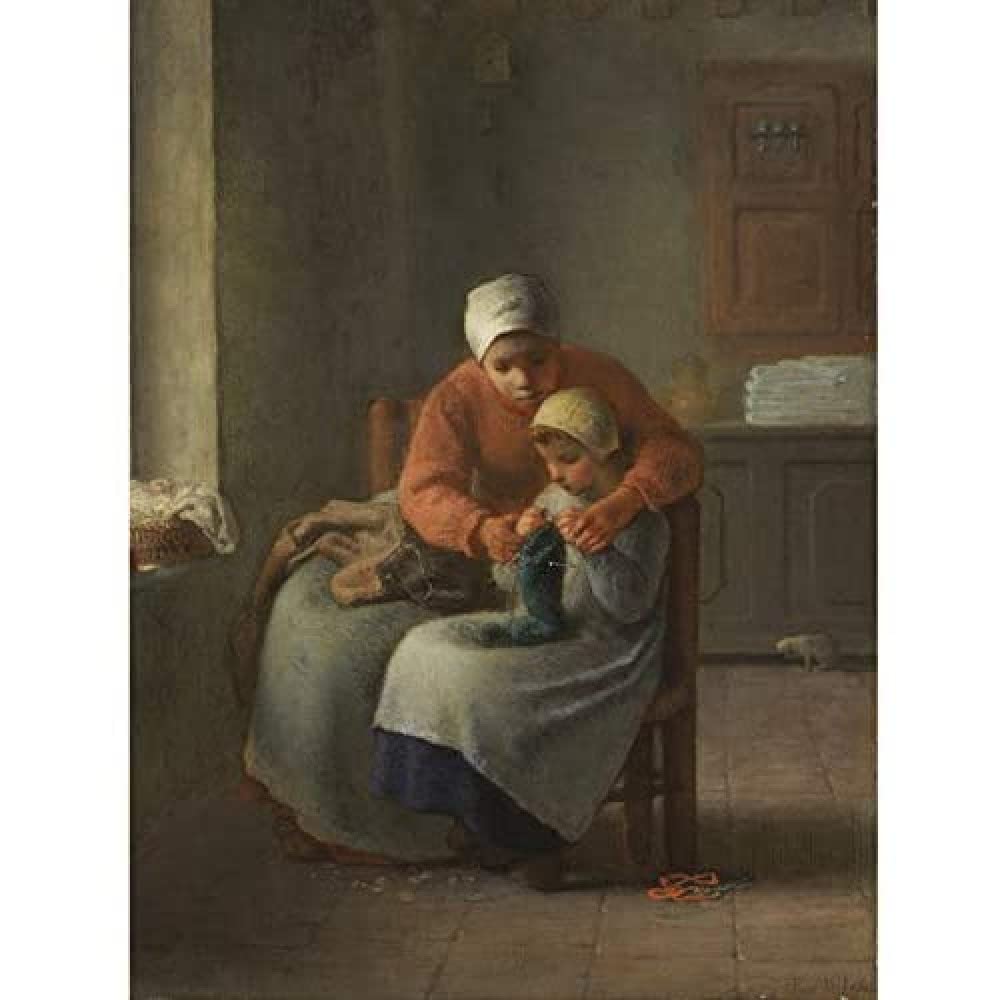 Artery8 Jean Francois Millet The Knitting Lesson Painting Unframed Wall Art Print Poster Home Decor Premium