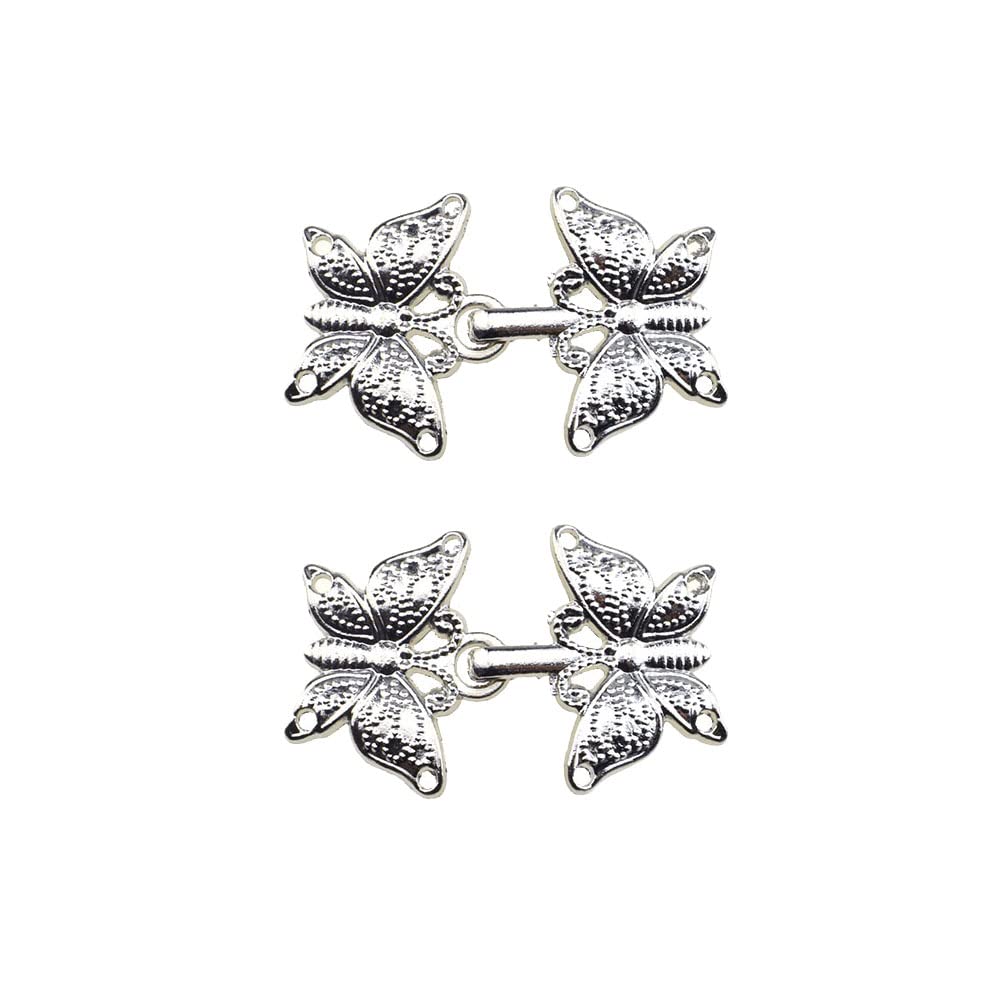 SuguenhaHao Pro Swirl Flower Vintage Cape Hook Eye Cloak Clasp Clip Fasteners Secure Hold Cardigan Stay Together Big Opening to Sew on Visible No Scratch Spur Droopy Enamel 36 x 23mm Antique Alloy 2pairs