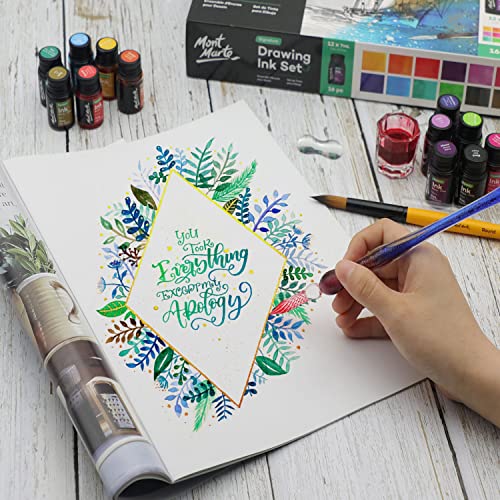 Mont Marte Drawing Ink Colors Signature 24Pc X 0.24 Us Fl.oz (7Ml), Art Set Includes Vibrant Ink Colors, For Illustration, Calligraphy, Scrapbooking. #TOP5