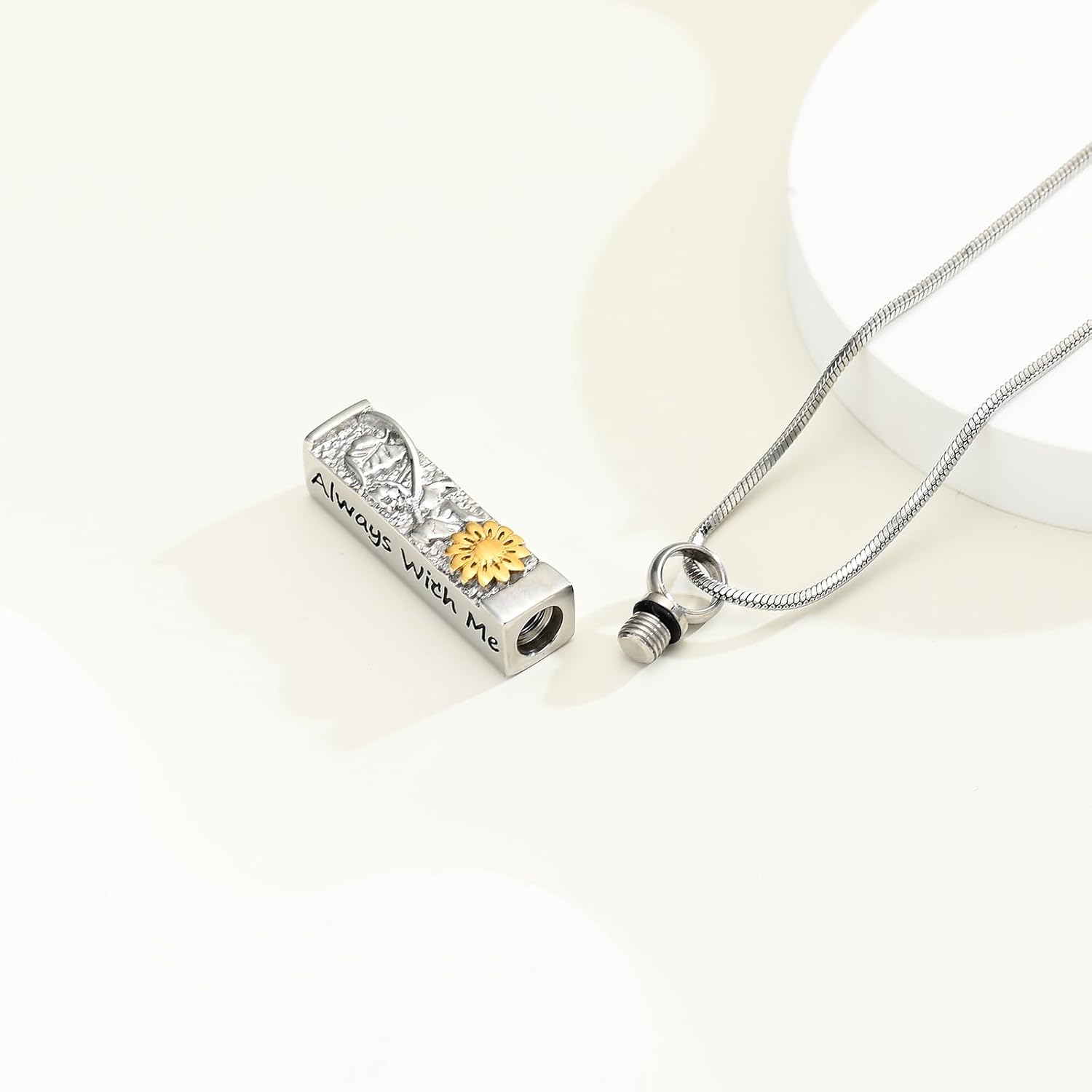 Flower Celtic Cremation Jewelry for Women Men Cylinder Bar Sunflower Urn Necklace for Ashes Pendant Necklace Vial Memorial Keepsake Jewelry for Ashes Necklace of Loved Ones - Image 6