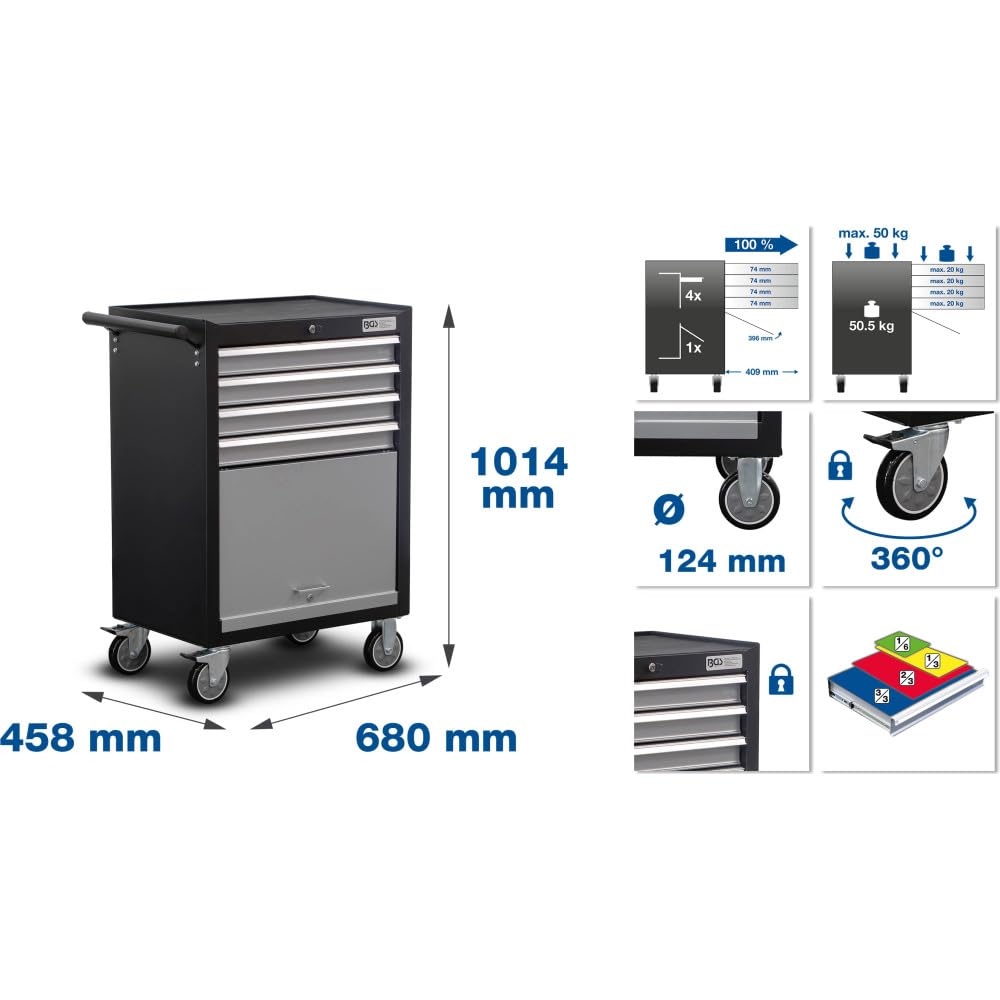 BGS 4086 | Servante d'atelier, Profil Junior | 4 tiroirs | avec 151 Outils