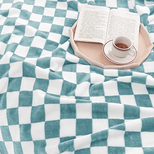 LOMAO Throw Blankets Flannel Blanket with Checkerboard Grid Pattern Soft Throw Blanket for Couch, Bed, Sofa Luxurious Warm and Cozy for All Seasons (Light Blue, 40"x50")
