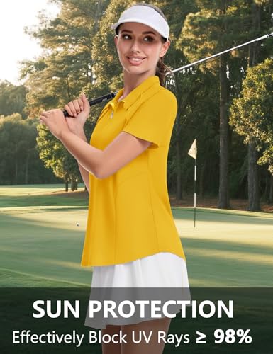Image of LOMON Womens Golf Polo Shirts Summer Short Sleeve 1 /4 Zip Tops Moisture Wicking Casual Tennis Activewear with Pockets