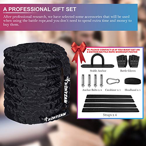 Hokyzam 30FT Battle Rope Workout Equipment Exercise Rope Training Rope Heavy Weighted Rope 2 Inch Diameter Workout Battle Rope with Protective Cover Exercise Equipment Core Strength Training