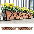 Maxona Window Planter Box - 2 Pack, 24 Inch Outdoor Wall Mounted and Deck Railing Planter with Coco Liner, Window Flower Basket, Balcony Hanging Rail Planter Garden Patio Porch Fence
