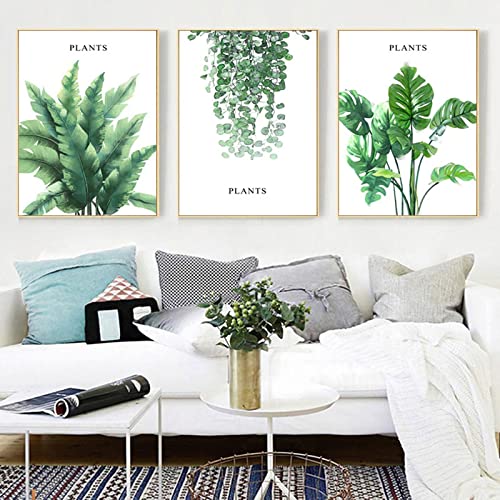 Aquarelle plante verte toile d'art abstrait moderne 3 pièces 50x70cm