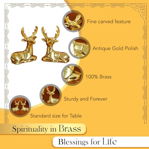 Image of Ekhasa 100% Pure Brass Deer Showpiece for Home Decor Living Room Decorative Items | Showpieces Gift Items for Home Decoration | Center Table TV Unit Showcase Shelf Office Desk Interior Artifacts