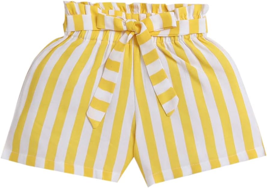 Hopscotch Baby Girls Rayon Stripe Print Slim-Fit Short in Yellow Color