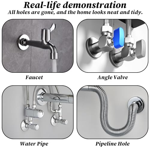 2 Pcs Escutcheon Plate, Stainless Steel Wall Split Flange Round Escutcheon Ring, Self-Adhesive Plumbing Cover Plates Pipe Cover Plate for Various Pipes