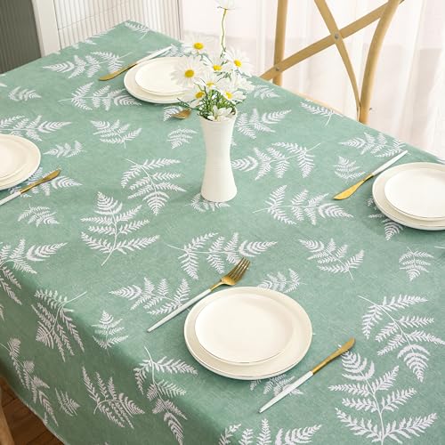 Image of Heavy Duty Vinyl Tablecloth with Flannel Backing Waterproof Oil-Proof Plastic Table Cloth Stain-Resistant Wipeable Rectangle or Square Table Cover for Indoor and Outdoor (Mint Leaf, 60X102 Inch)