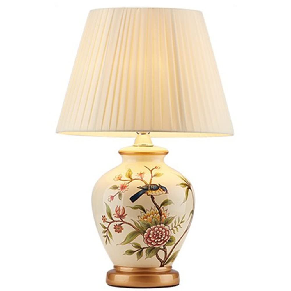 Lampada da Comodino, Moderna Lampada da Tavolo Base in Ceramica Paralume in Stoffa, Attacco E27, 31 * 31 * 51cm, Design Vintage.(Bianco)