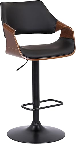 Miniatura 3 de Armen Living Aspen - Taburete de bar moderno giratorio de altura ajustable de piel sintética negra y madera de nogal con base negra para encimera de