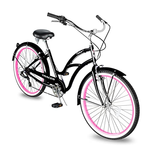TRACER TAHA Beach Cruiser Bike for Women,26 Inch Wheels,Hi Ten Steel Frame,Shimano 7 Speed,Disc Brake,Hybrid Bike for Adults,Complete Cruiser Bikes,Black TRACER TAHA Beach Cruiser Bike for Women,26 Inch Wheels,Hi Ten Steel Frame,Shimano 7 Speed,Disc Brake,Hybrid Bike for Adults,Complete Cruiser Bikes,Black