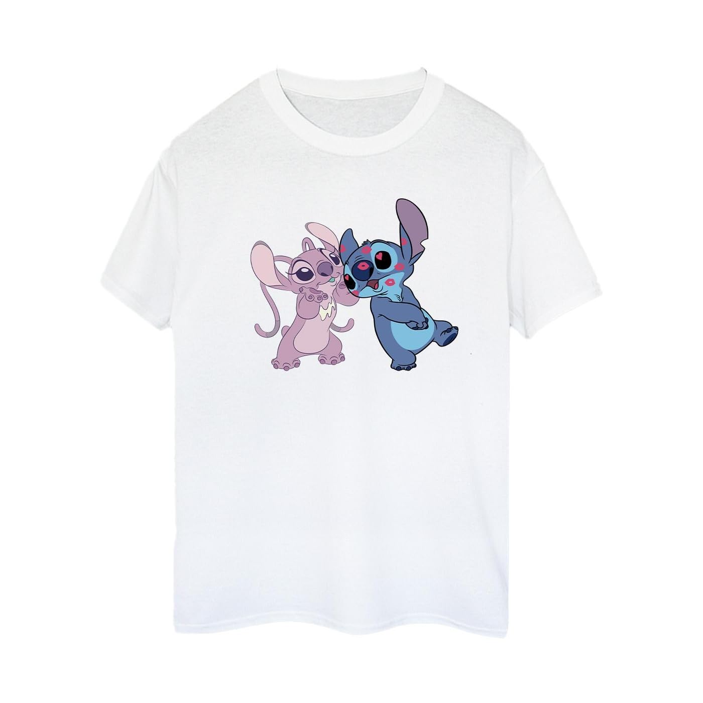 Disney Women's White Lilo & Stitch Kisses Cotton Boyfriend T-Shirt Large