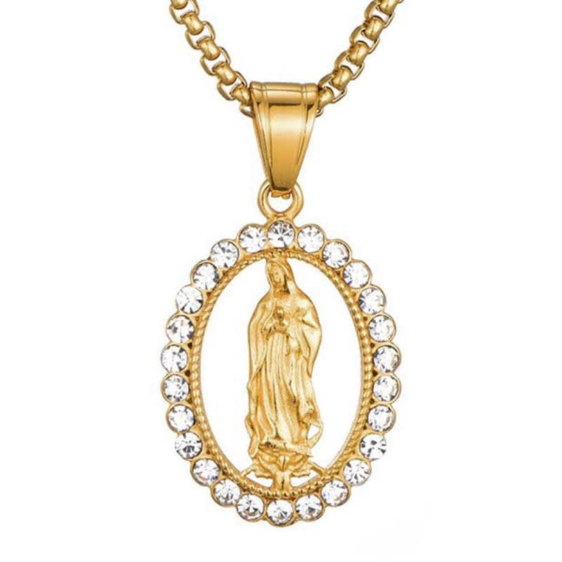 BOBIJOO Jewelry - Pendentif Collier Vierge Marie Priante Oval Faux Diamants Acier Inoxydable Plaqué Doré Or