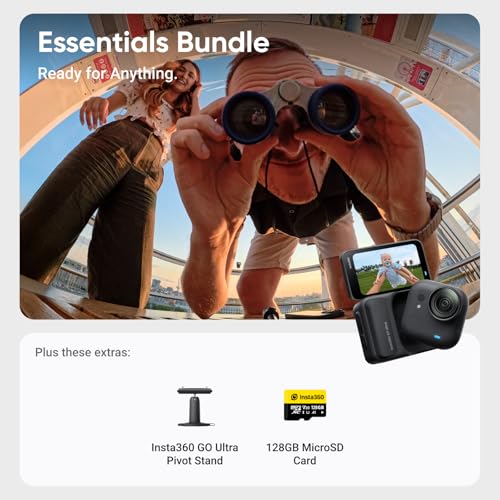 Image of Insta360 GO Ultra Essentials Bundle - Small 4K Vlogging Camera, Hands-Free, POV Cam, 1 /1.28 inch Sensor, 53g Lightweight, 156 FOV, 200 Min Battery Life, Magnetic Wearable Action Camera for Sports, Vlog