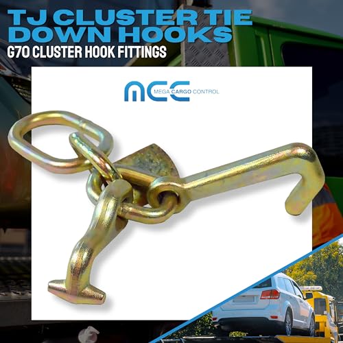 Image of Mega Cargo Control 5 /16 inch G70 TJ Cluster Hook w /Link | Towing Hooks for Tow Truck, Heavy Duty Wrecker Hauler, Hauler Trailer (4 - Pack)