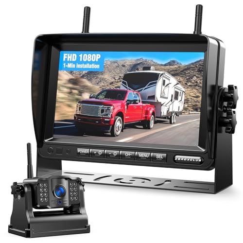 Magnetic Wireless Reversing Camera Kit: 7 HD 1080P Monitor & 9600mAh Rechargeable Rear View Camera 1-Min Installation Loop Recording & IR Night Vision for RV Trailer Truck Camper