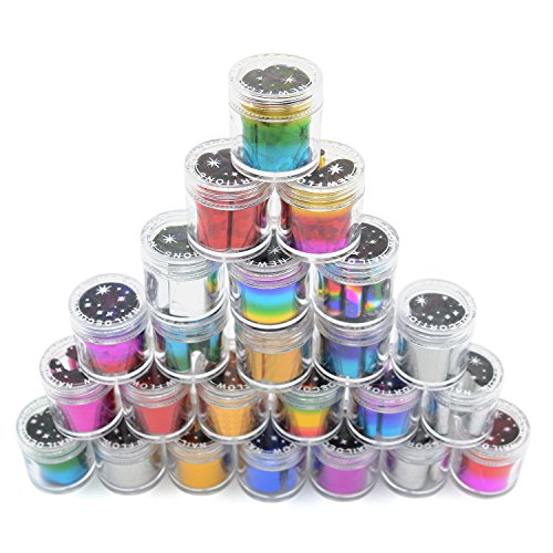 iNewcow Starry Sky Stars Nail Art Stickers Tips Wraps Foil Transfer Adhesive Glitters Acrylic DIY Decoration (24PCS 24Colors)