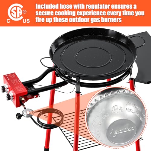 22 Inch Paella Pan Set,Paella Burner and Stand Set, Paella pan with lid,Paellera, Enameled Steel Paella Pan Paella Kit with Carry Bag,Built-In Ignitor Regulator Hose,20 Servings