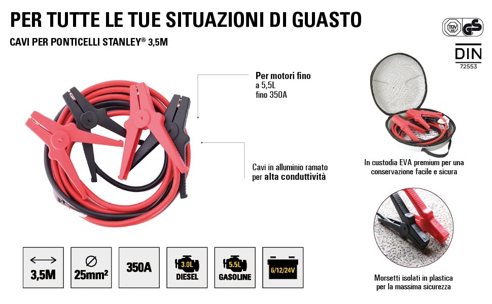 Cavi Di Avviamento Herth+Bus 25 Mm² 3,5m - 350A, Per Auto E Moto, Con Borsa, DIN 72553
