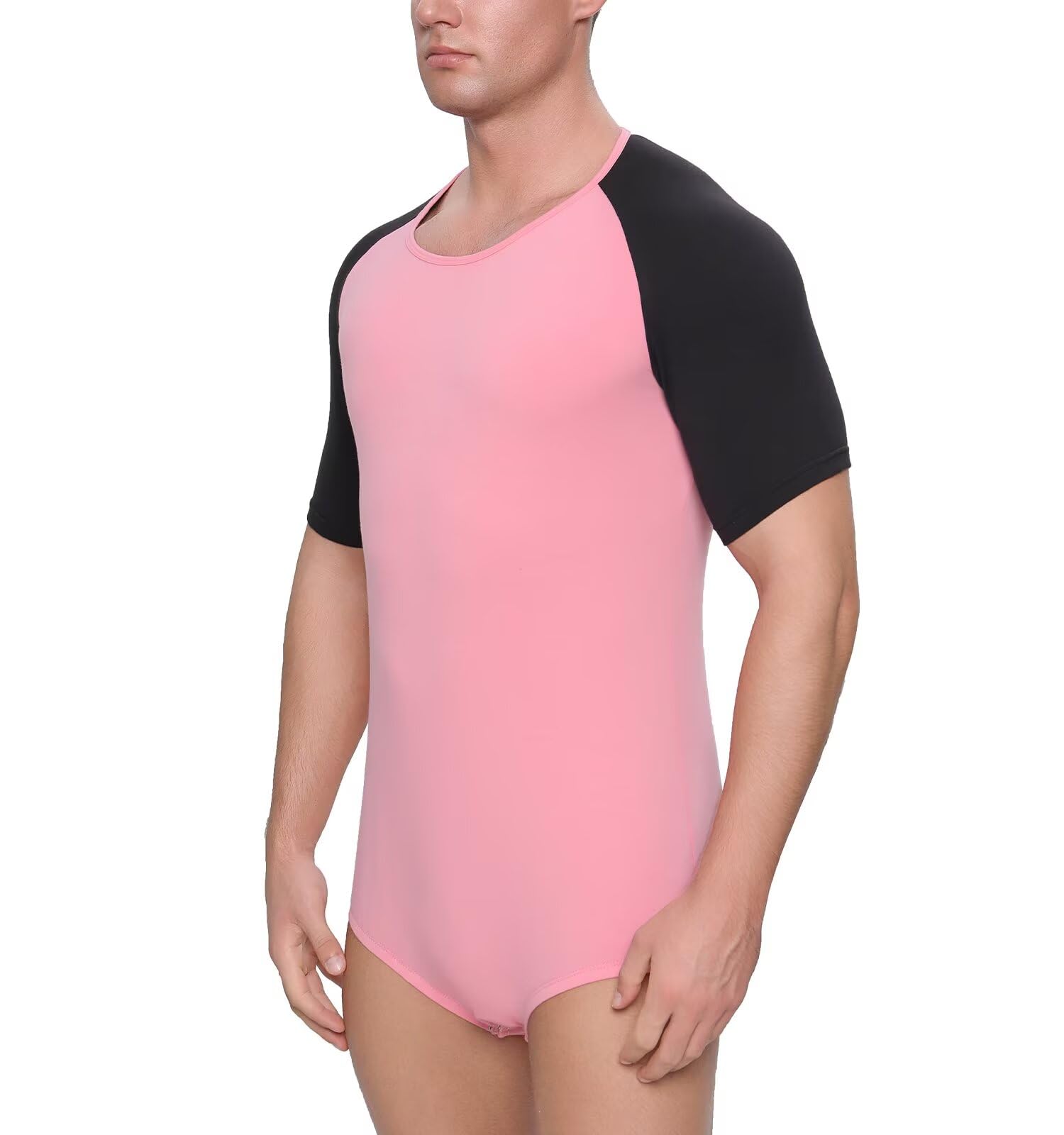 Landofgenie Herren Bodysuit Pyjama Botton Crotch Top Shirt Raglanärmel Onesie Rompers für Männer Mehrfarbig