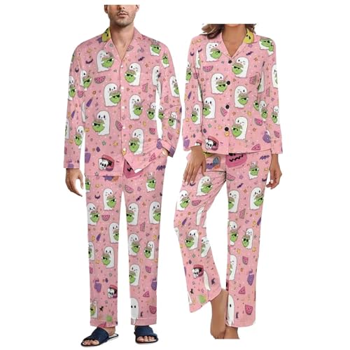 Halloween Family Matching Pajamas Long Sleeve Button Down Pj Set Couple Festival Party Sleepwear with Pockets