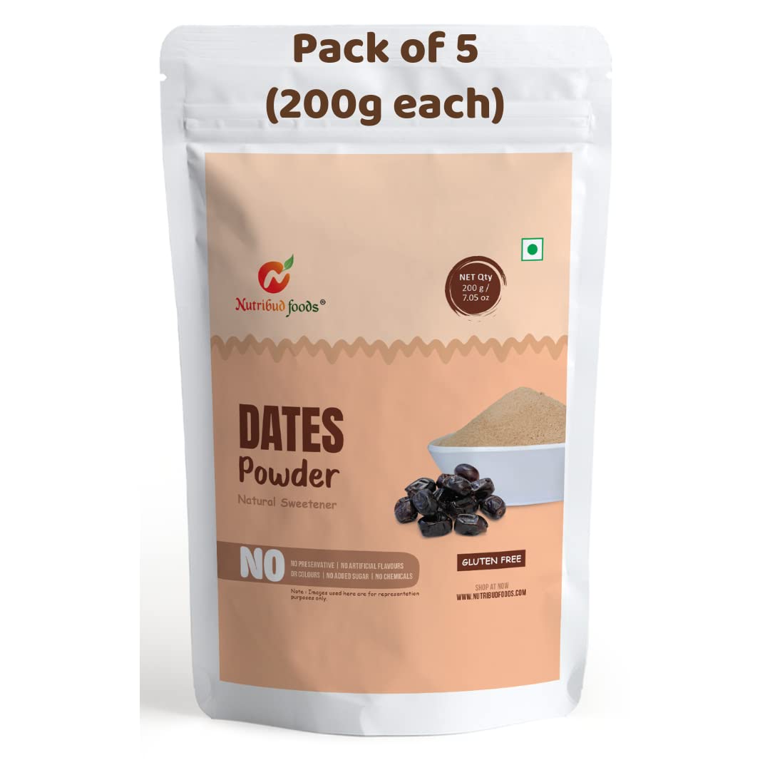 Nutribud Foods Dates Powder - Natural Sweetener (Pack of 5, 200g each) | 100% Natural Sweetener For Babies | Healthy Substitute for Refined Sugar | Khajoor/Khajur Powder For Kids & Adults (B0C66CXNHT) Amazon Price History, Amazon Price Tracker