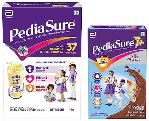 Image of Pediasure Health and Nutrition Drink Powder 1kg, Vanilla Delight Flavour & Pediasure 7+ Specialized Nutrition Drink Powder for Growing Children Chocolate Flavour 800 gm Value Pack