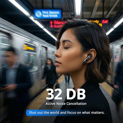 Image of True Wireless Earbuds with 32dB Active Noise Cancellation, 13mm Drivers, Bluetooth 5.4, Quad Mic AI ENC for Clear Calls, 45ms Low Latency Game Mode, 25H Playtime Deep Bass TWS Earbuds