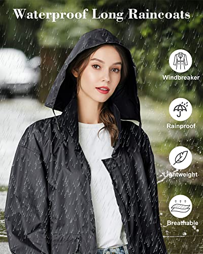 Rikuy Women's Raincoats Waterproof Lightweight Raincoat For Women With Hood Outdoor Windbreaker Rain Jacket Adjustable Waist #TOP1
