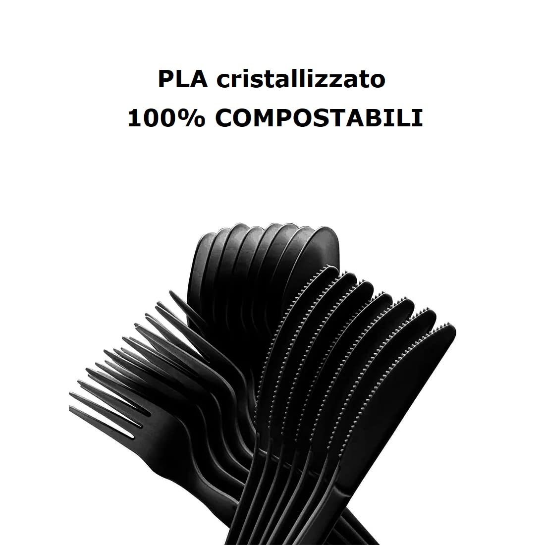 Coltelli NERI Usa e Getta da 18cm - Posate Monouso Biodegradabili Compostabili in Mater-Bi - 100% Ecologico - Coltelli di colore nero Rinforzati in confezione da 100 pezzi