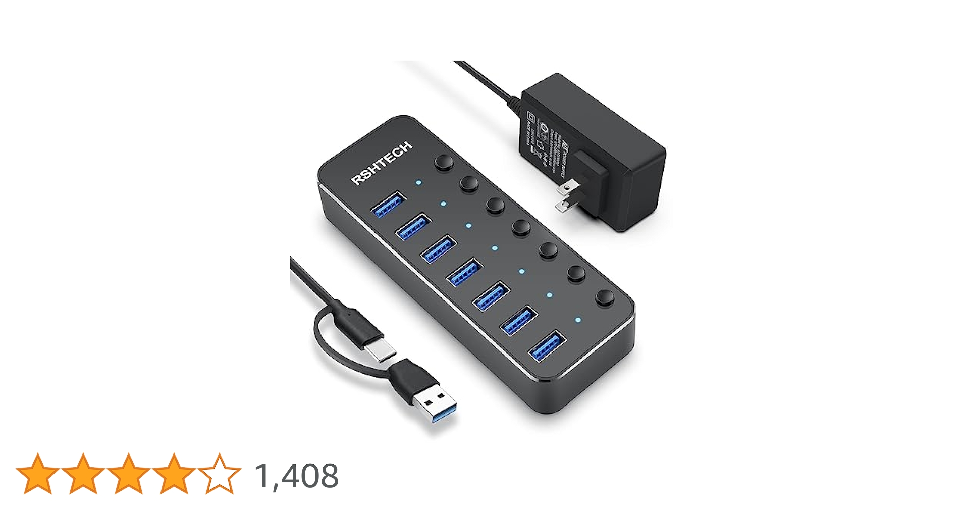 Amazon | RSHTECH USBハブ 3.0 電源付き 7ポート USB Hub アルミ