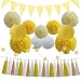 33pcs Party Decoration Supplies Set, Yellow Tissue Paper Pom Poms Flowers Paper Lanterns Tassels Hanging Garland Banner Triangle Flag Bunting for Birthday, Bridal, Baby Shower, Wedding Graduation