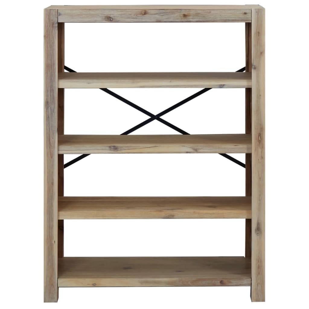 Acacia Wood Bookshelf, 80 x 30 x 110 cm, pantalla de almacenamiento de 4 niveles, acabado cepillado, soporte de madera sólida duradera para salón, oficina, o dormitorio