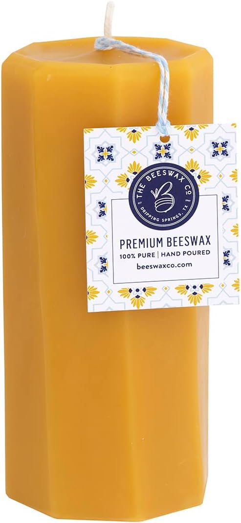 The Beeswax Co Pillar Beeswax Candle - Natural Honey Scented - Long-Lasting & Eco-Friendly - Cotton Wick - Slow Burning - Hand Poured Pure Organic Bees Wax - Spiral Octagon