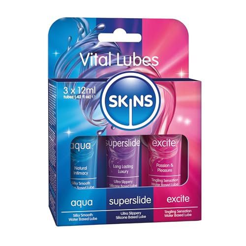 SKINS Vital Lube Set - Dreierpack mit Schmiermittel-Gel-Tuben, einschließlich Gleitgel wasserbasiert, Silikon-Gleitgel, Kribbelschmiermittel - Vital Lubricant Set