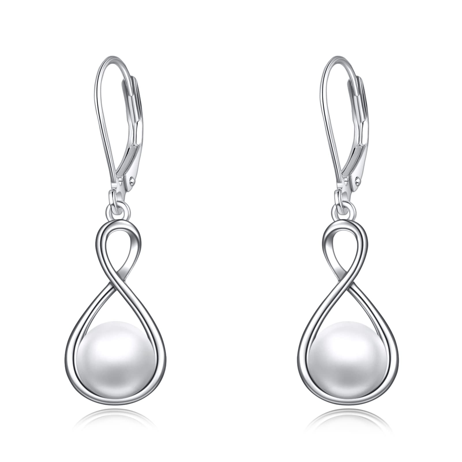 Perlen Ohrringe für Damen 925 Sterling Silber Irischer Keltischer Knoten Creolen Leverback Schmuck Geschenke für Mama Mutter Mädchen Freunde