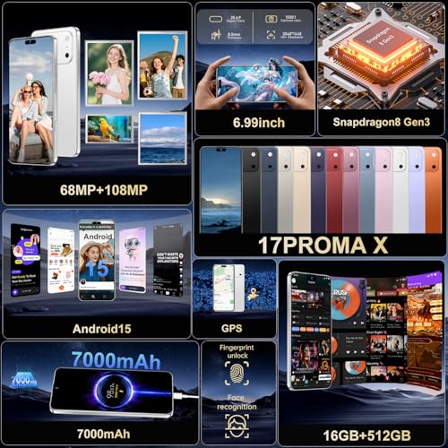 Image of Ecshock 17PM Unlocked Phone | Cell Phone Android 15.0 | 16+512GB (White)